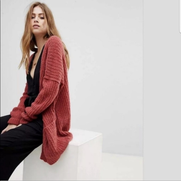 Free People Weekend Getaway Cardi Cardigan Size Large Rusty Red - Picture 2 of 8